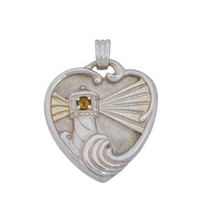 Vintage Gorham Sterling Silver 925 Citrine Lighthouse Heart Pendant